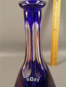 Antique Bohemian Czech Blue Cut To Clear Glass Liquor Wine Decanter