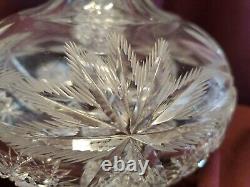 ANTIQUE BRILLIANT CUT GLASS CRYSTAL CARAFE and GLASS PALM, LEAF c1900 LIBBEY