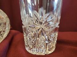 ANTIQUE BRILLIANT CUT GLASS CRYSTAL CARAFE and GLASS PALM, LEAF c1900 LIBBEY