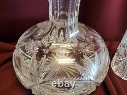 ANTIQUE BRILLIANT CUT GLASS CRYSTAL CARAFE and GLASS PALM, LEAF c1900 LIBBEY