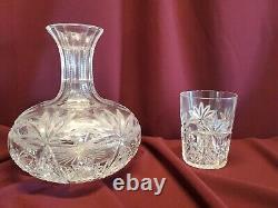 ANTIQUE BRILLIANT CUT GLASS CRYSTAL CARAFE and GLASS PALM, LEAF c1900 LIBBEY