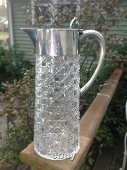 ANTIQUE CUT GLASS CARAFE Pitcher German 800 Silver