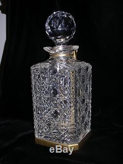 Antique Cut Glass Liquor Decanter With Brass Locking Handle