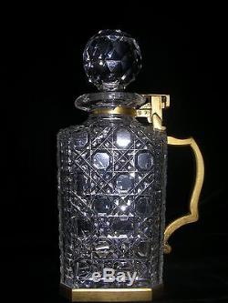 Antique Cut Glass Liquor Decanter With Brass Lock
