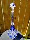Antique French Cobalt Blue Cut To Clear Crystal Glass Decanter. Beautiful