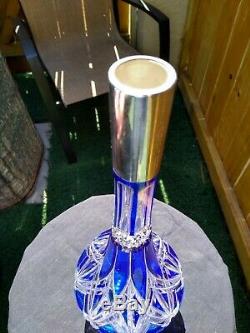 ANTIQUE FRENCH COBALT BLUE CUT TO CLEAR Crystal GLASS DECANTER. Beautiful