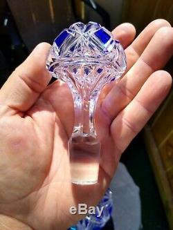 ANTIQUE FRENCH COBALT BLUE CUT TO CLEAR Crystal GLASS DECANTER. Beautiful