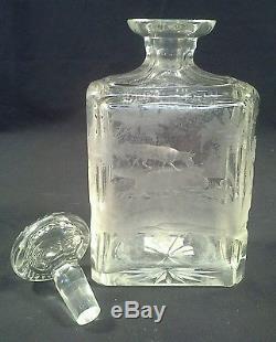 ANTIQUE PAIR OF ENGLISH 1820's CUT GLASS DETACHES 0 DECANTERS WITH FOXES
