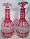 Antique Pair Of Red Cut-to-clear Crystal 2 Wine/liquor Glass Decanters