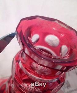 ANTIQUE PAIR OF RED CUT-TO-CLEAR CRYSTAL 2 WINE/LIQUOR Glass DECANTERS