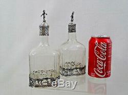 ANTIQUE SILVER CUT GLASS LIQUOR DECANTERS WINE BAR Germany England 1899 STERLING