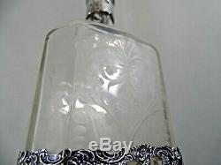 ANTIQUE SILVER CUT GLASS LIQUOR DECANTERS WINE BAR Germany England 1899 STERLING