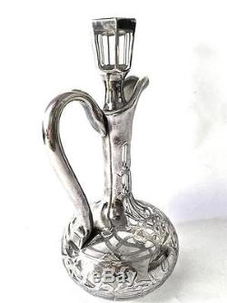 Antique Sterling Silver Decanter Cut Crystal Glass Bar Wine Liquor