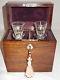 Antique Victorian Rosewood Travel Tantalus Case Box 2 Rare Shot Glass Decanters