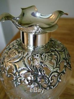 Antique Victorian Silver Topped Wrythen Glass Decanter Bottle Hm1900 Art Nouveau