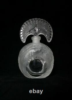 ART DECO Crystal Glass Clear Czech Bohemian Perfume Bottle Hand Cut Peacock