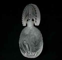 ART DECO Crystal Glass Clear Czech Bohemian Perfume Bottle Hand Cut Peacock