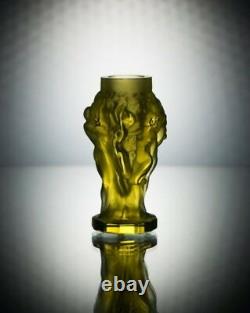 ART DECO Crystal Small Vintage Vase Czech Bohemian Hand Cut Glass Uranium Yellow
