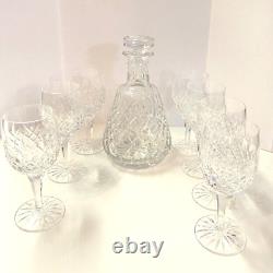 ASTRAL Crystal MIRA Cut Liquor Decanter and set of 7 Wine Glasses 6 H X 2.25