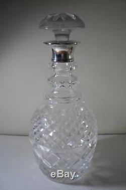 A Large Siver Collared & Cut Glass Decanter w. Mushroom Stopper London 1966