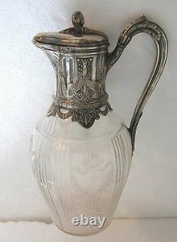A Sterling Silver & Chrystal Cut Glass Antique French Jug Decorated With Swans