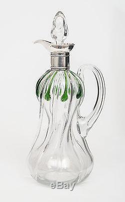 A Stuart Art Nouveau Silver & Glass Claret Jug/Decanter Antique H'marked 1901