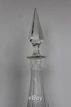 A pair of antique glass Cristal diamond point cut wine decanters