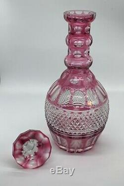 Abp New England Glass Co. Cranberry Cut To Clear Cut Glass Decanter 1876 1914