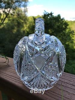Abp Pitkin & Brooks Heart Brilliant Cut Glass Whiskey / Rum Jug / Decanter P&b