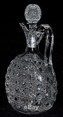 Abp c1900 American brilliant cut glass decanter, clear ovoid, Cane, Diamond, 11