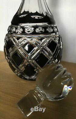 Ajka Athenee Black Onyx Cased Cut To Clear Decanter And Stopper Gorgeous