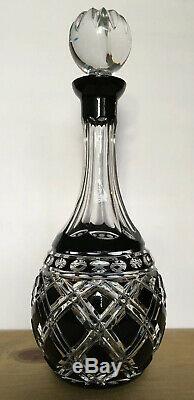 Ajka Athenee Black Onyx Cased Cut To Clear Decanter And Stopper Gorgeous