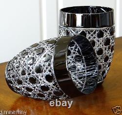 Ajka Beverage Rocks Glasses Russian Imperial Court Black Cased Crystal