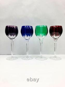 Ajka Castille Multicolor Cut To Clear Crystal Wine Hocks 4pc Set Euc