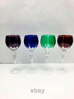 Ajka Castille Multicolor Cut To Clear Crystal Wine Hocks 4pc Set Euc