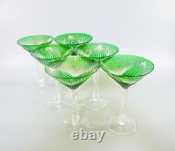 Ajka Emerald Green Cut To Clear Crystal Martini Cocktail Glass Set Of 6! (bt042)