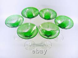 Ajka Emerald Green Cut To Clear Crystal Martini Cocktail Glass Set Of 6! (bt042)