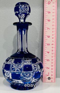 Ajka Hungary Cobalt Blue Cased Cut To Clear Crystal Decanter