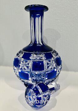 Ajka Hungary Cobalt Blue Cased Cut To Clear Crystal Decanter