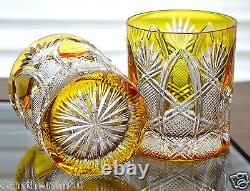 Ajka Imperial Czar Whiskey Rocks Dof Glasses Yellow Gold Cased Crystal