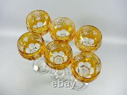 Ajka Marsala Amber Gold Cut To Clear Crystal Wine Bock Glass Set Of 6