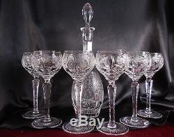 Ajka Marsala Clear Cut Crystal Decanter 6 Tall Wine Glasses Nachtmann Traube