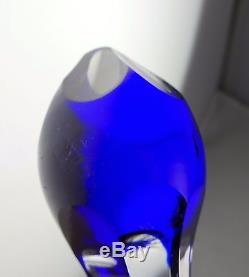 Ajka Marsala Cobalt Blue Cut to Clear Cased Bohemian Glass Decanter & 5 Cordials