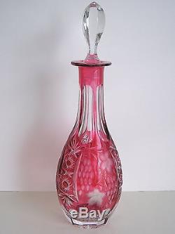 Ajka Marsala Cranberry Cased Cut To Clear Crystal Decanter #11