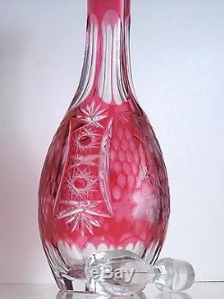 Ajka Marsala Cranberry Cased Cut To Clear Crystal Decanter #11