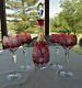 Ajka Marsala Cranberry Cut To Clear Crystal Decanter W4 Matching Glasses Reduced