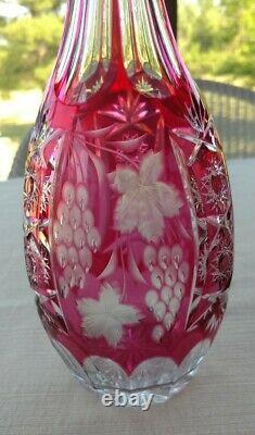 Ajka Marsala Cranberry Cut to Clear Crystal Decanter W4 Matching Glasses REDUCED