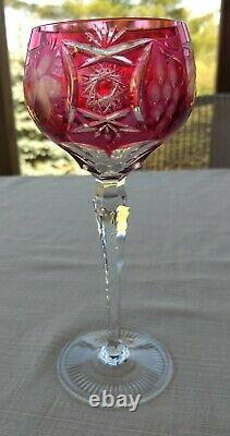 Ajka Marsala Cranberry Cut to Clear Crystal Decanter W4 Matching Glasses REDUCED