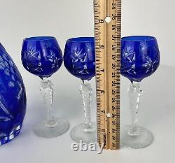 Ajka Marsala Cut to Clear Cobalt Blue Crystal Decanter with 5 Cordials