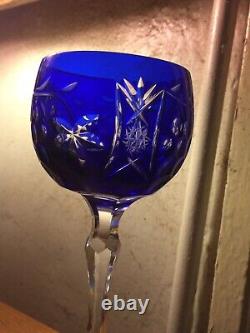 Ajka Marsala Yellow & Blue Cut To Clear Crystal Wine Glasses, New Condition